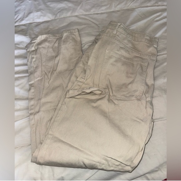 High Waisted Baggy Cream Cargo Pants - Picture 1 of 7
